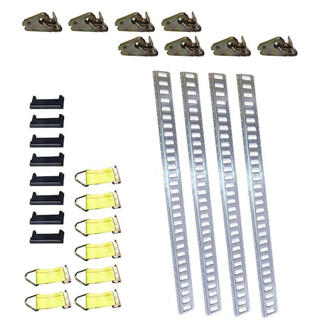 Aic Replacement Parts 8' E-Track Kit w/ 4 Galvanized Horizontal Rails 8 End Caps-Straps-Rings AY-OTK20-0047